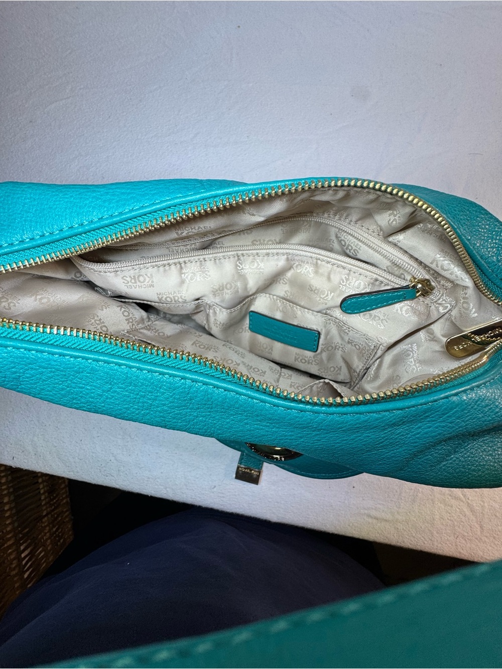 Michael Kors Teal Shoulder Hobo with Gold MK Emblem - Picture 8 of 11